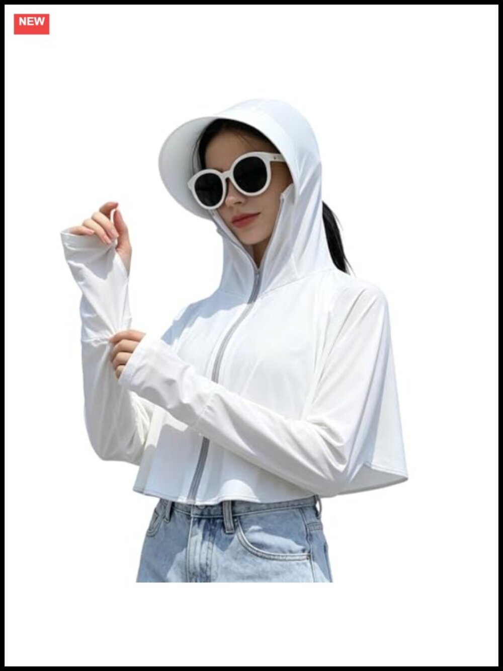 Women's UPF 50+ Cropped Hoodie Zip Sun Protection Jacket Lightweight Cooling